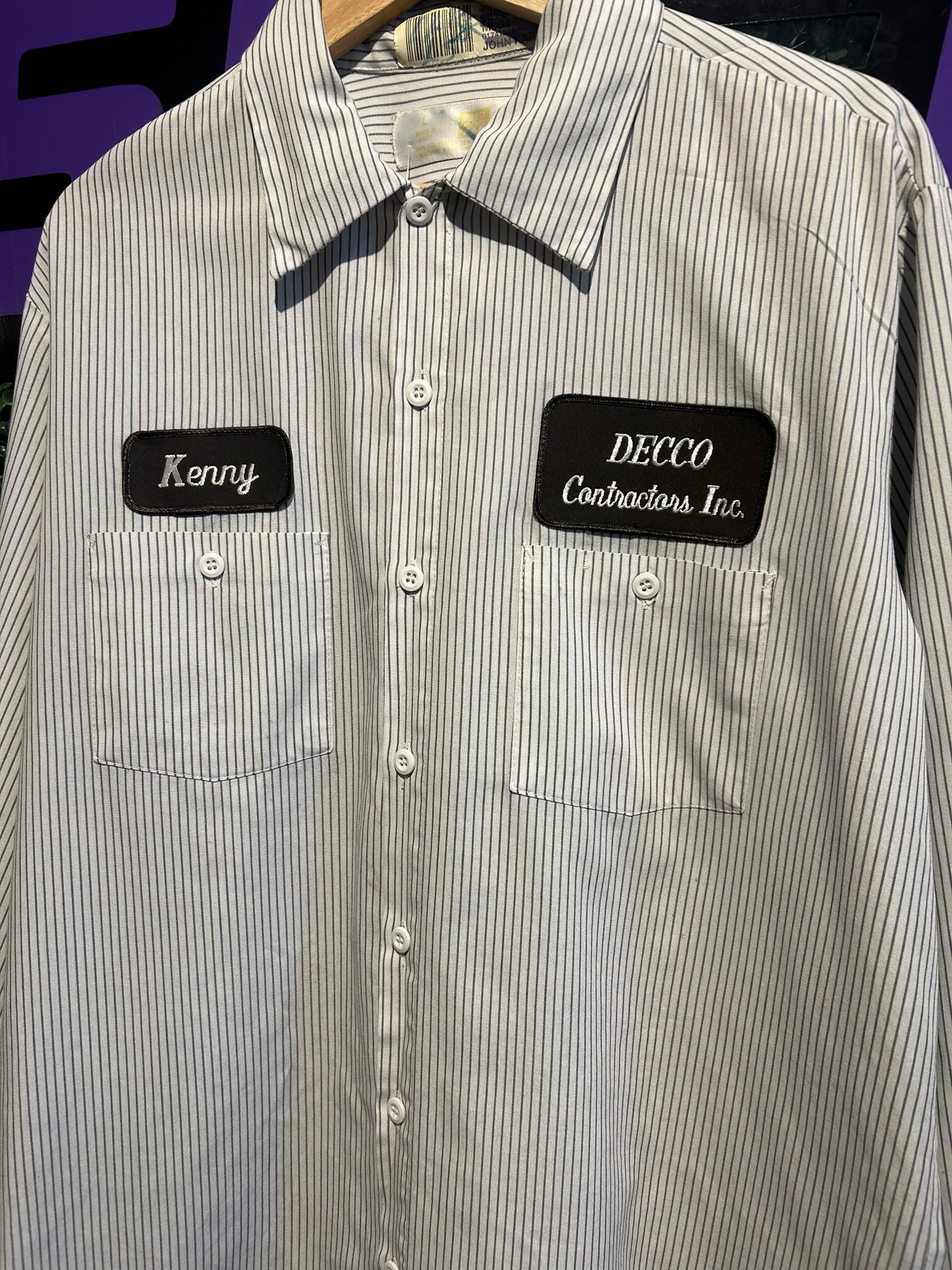 Vintage Striped Button-Up Work Shirt. Size Large