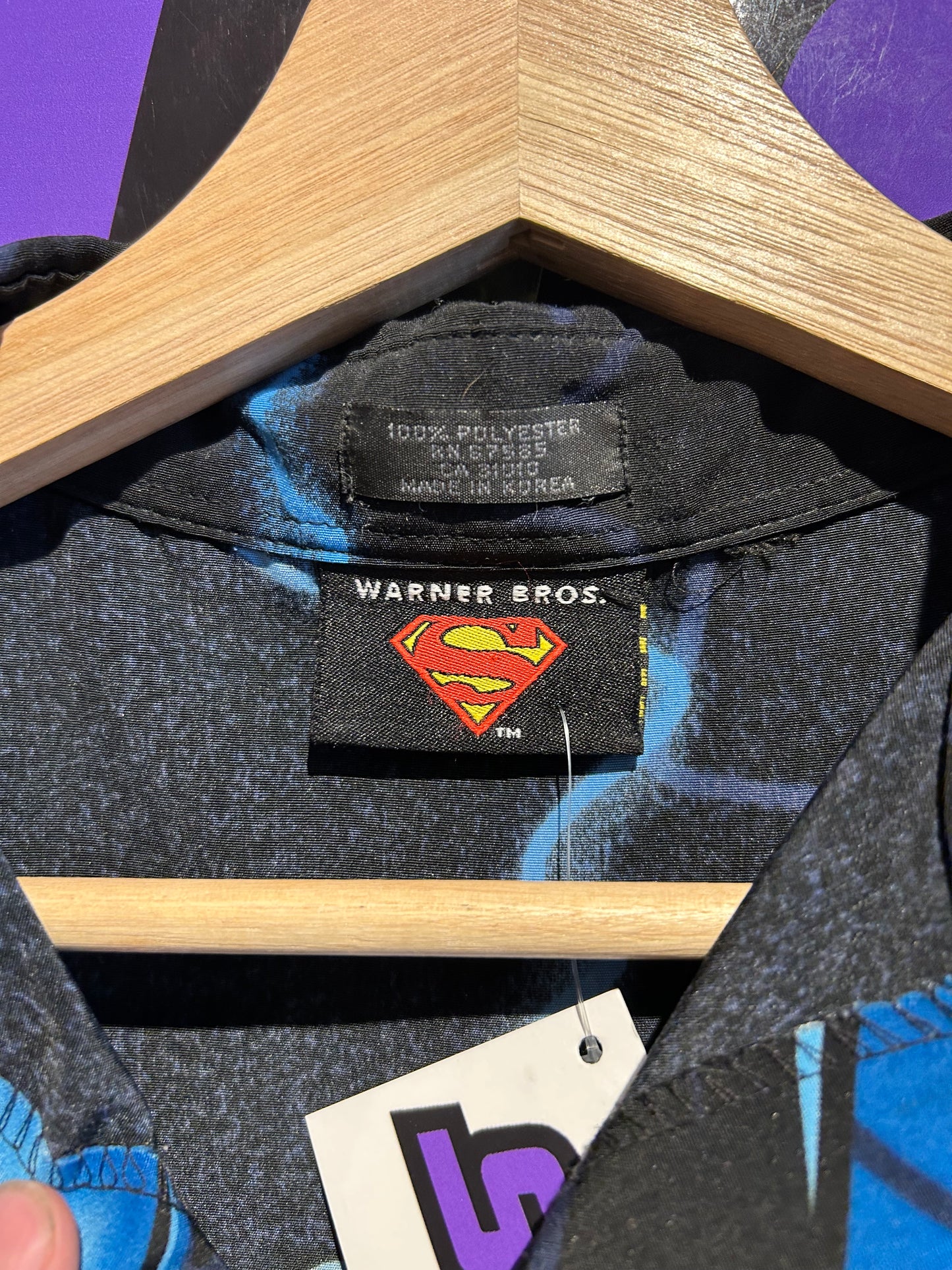 2001 Superman AOP Button-Up Shirt. Size L/XL