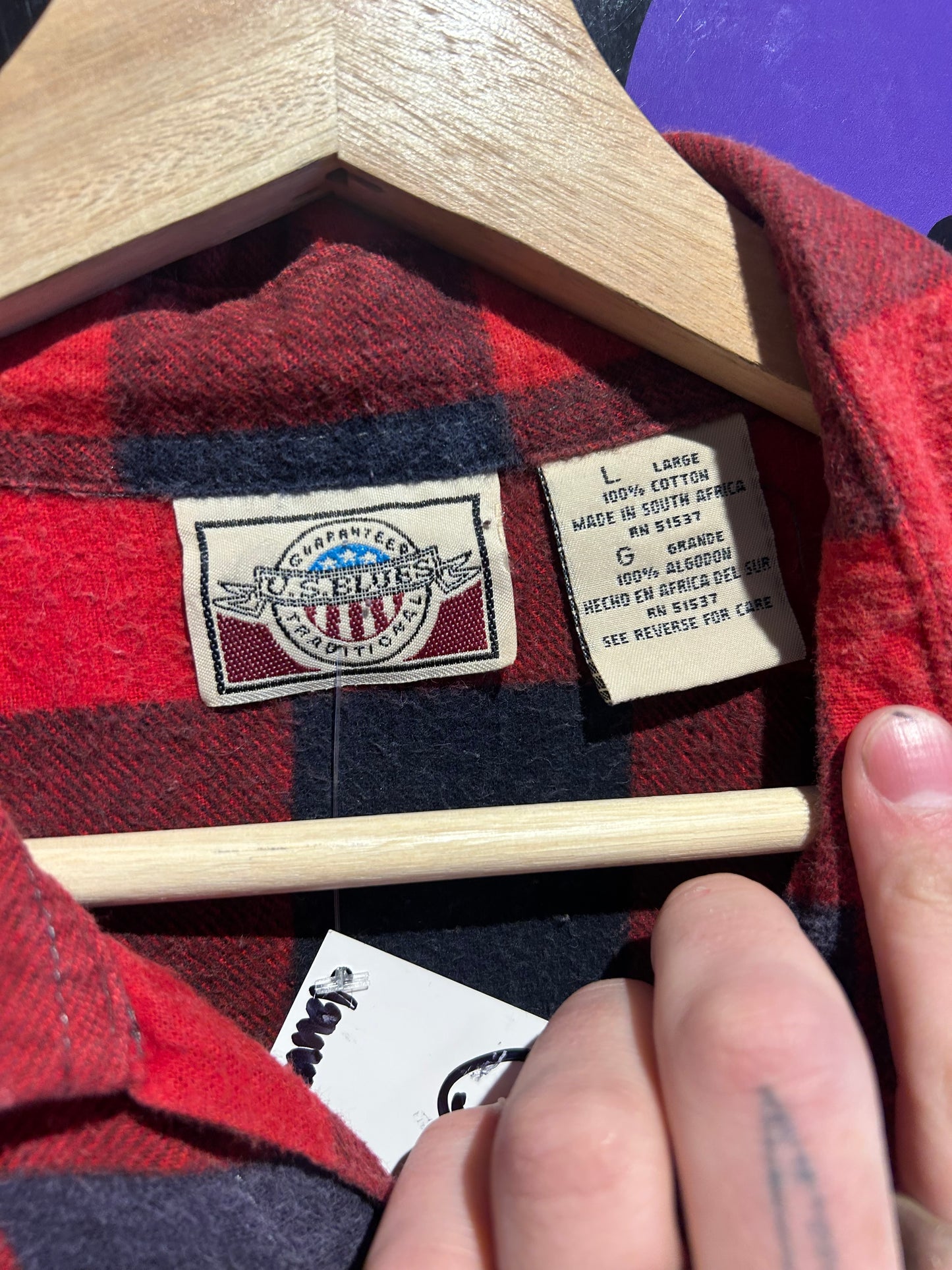 00s US Blues Button-Up Flannel Shirt. Size Large