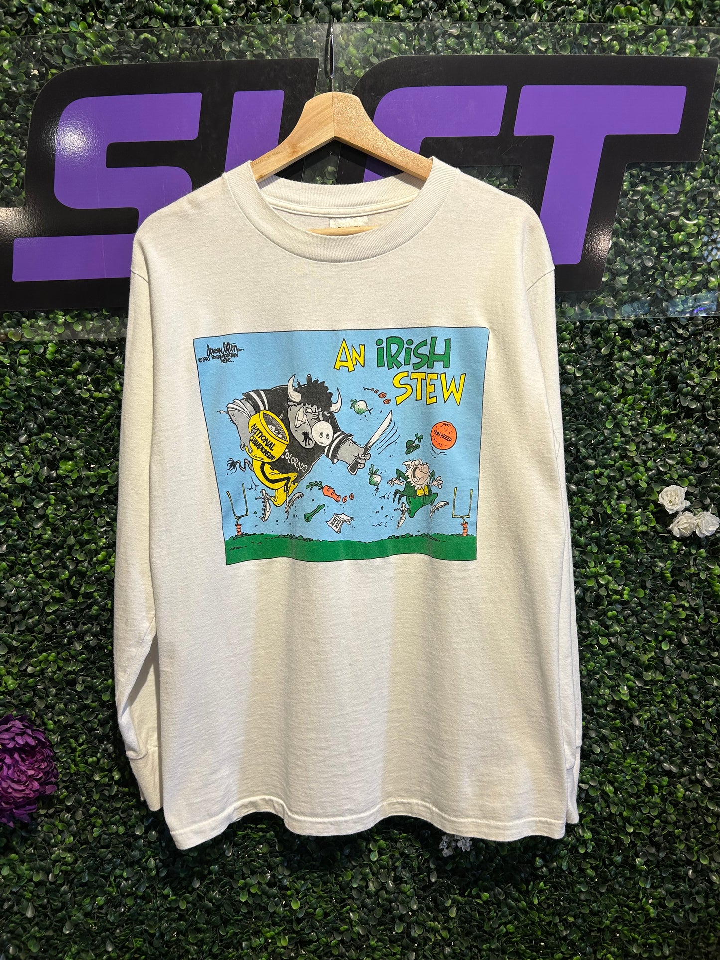 1990 Colorado Buffaloes Football ‘An Irish Stew’ Comic LS Shirt. Size M/L