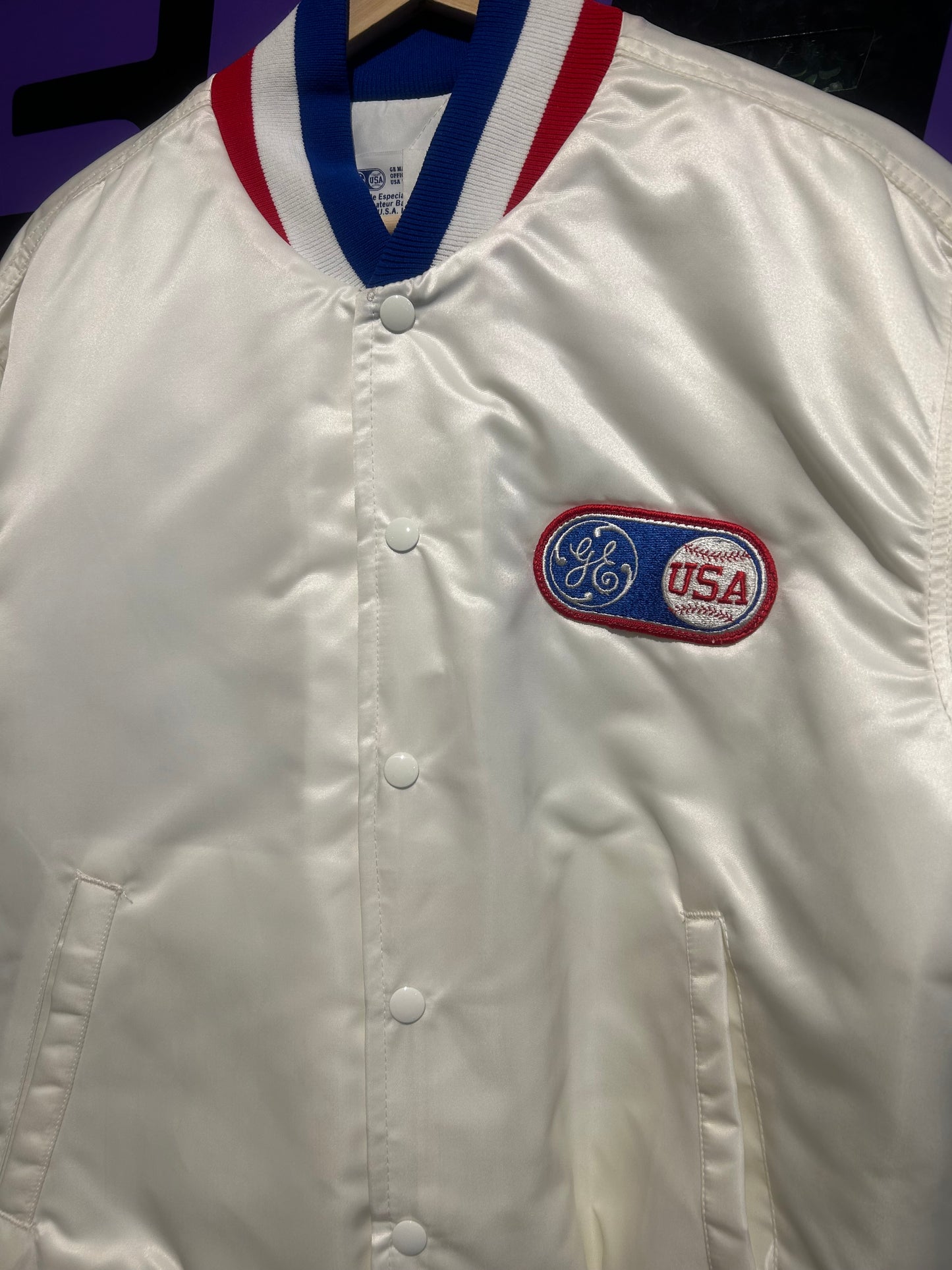 1984 GE USA Baseball Satin Jacket. Size Large
