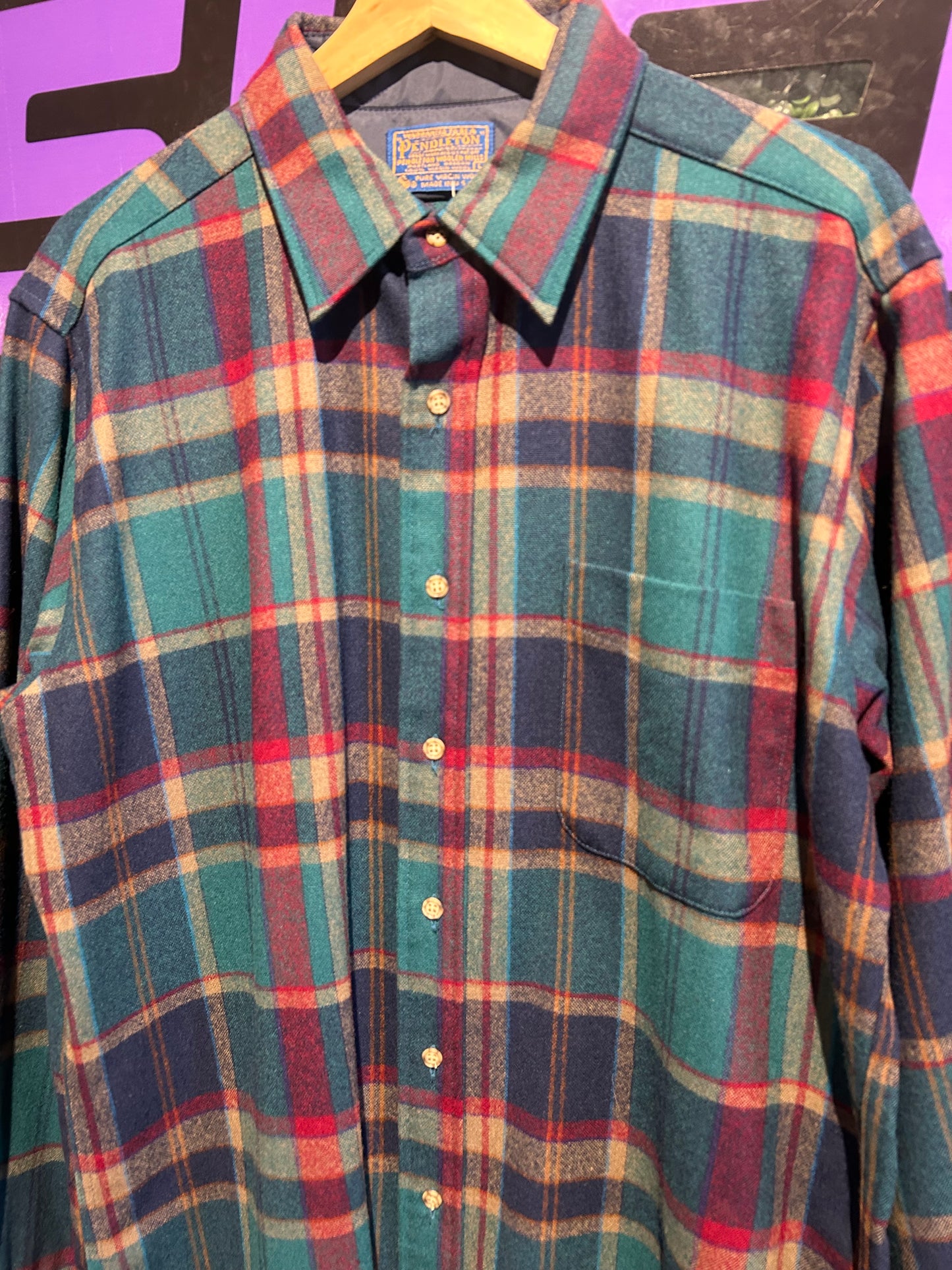 Vintage Pendleton Wool Button-Up Flannel Shirt. Size L/XL