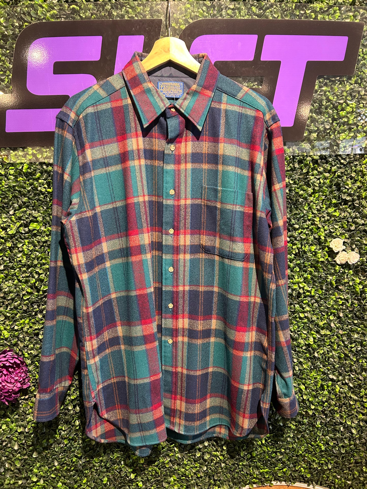 Vintage Pendleton Wool Button-Up Flannel Shirt. Size L/XL
