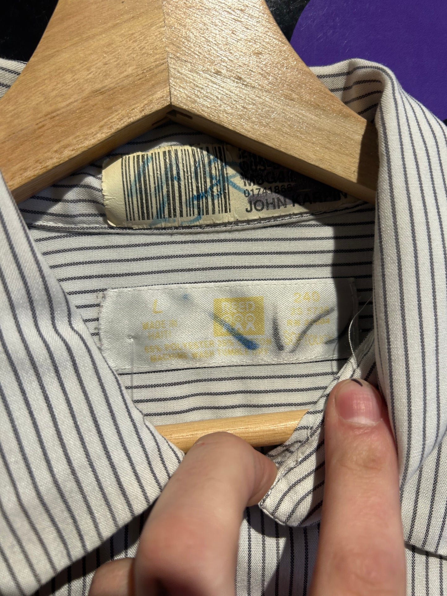 Vintage Striped Button-Up Work Shirt. Size Large