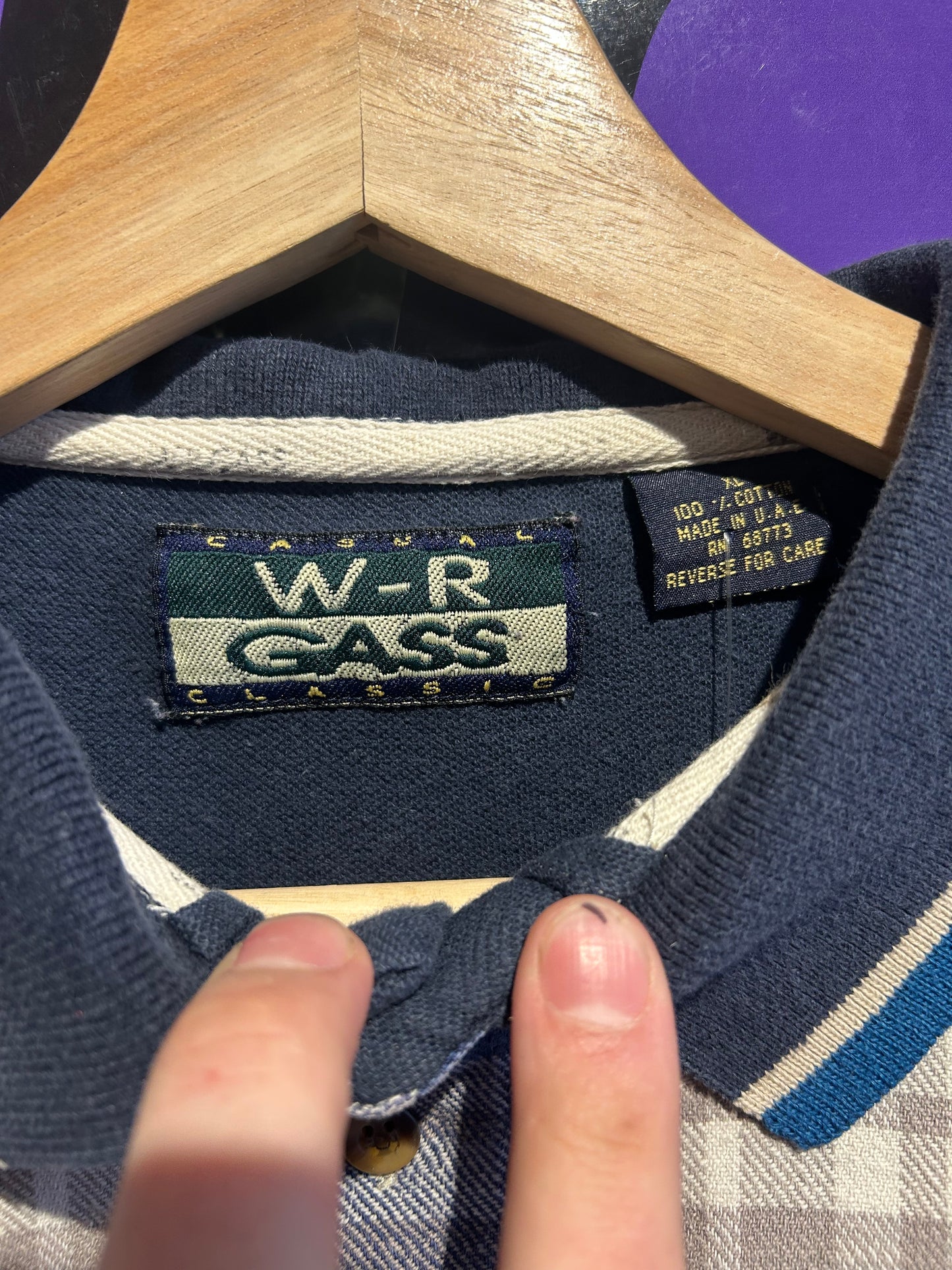 Vintage W-R Gass Plaid LS Polo Shirt. Size L/XL