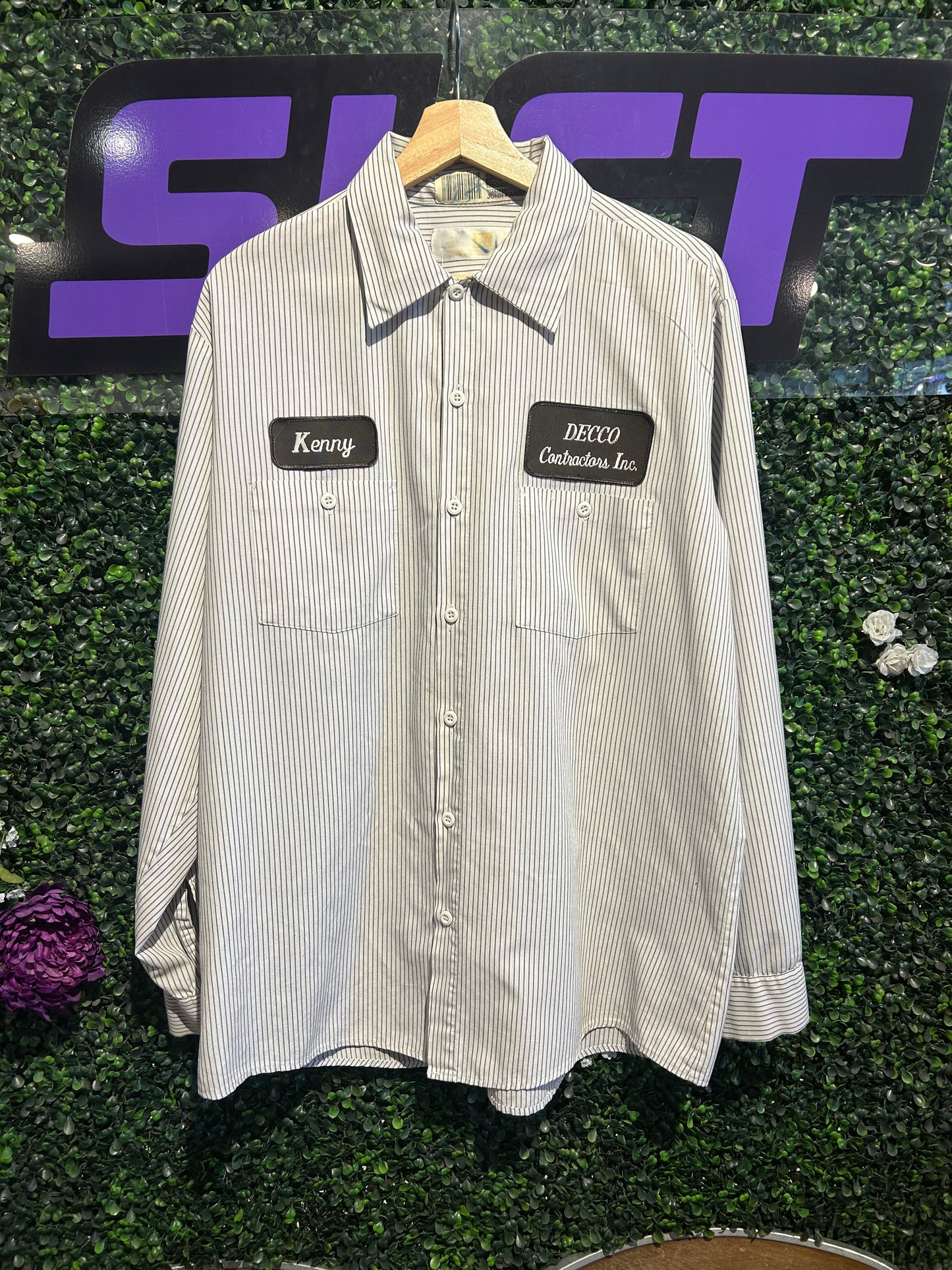 Vintage Striped Button-Up Work Shirt. Size Large