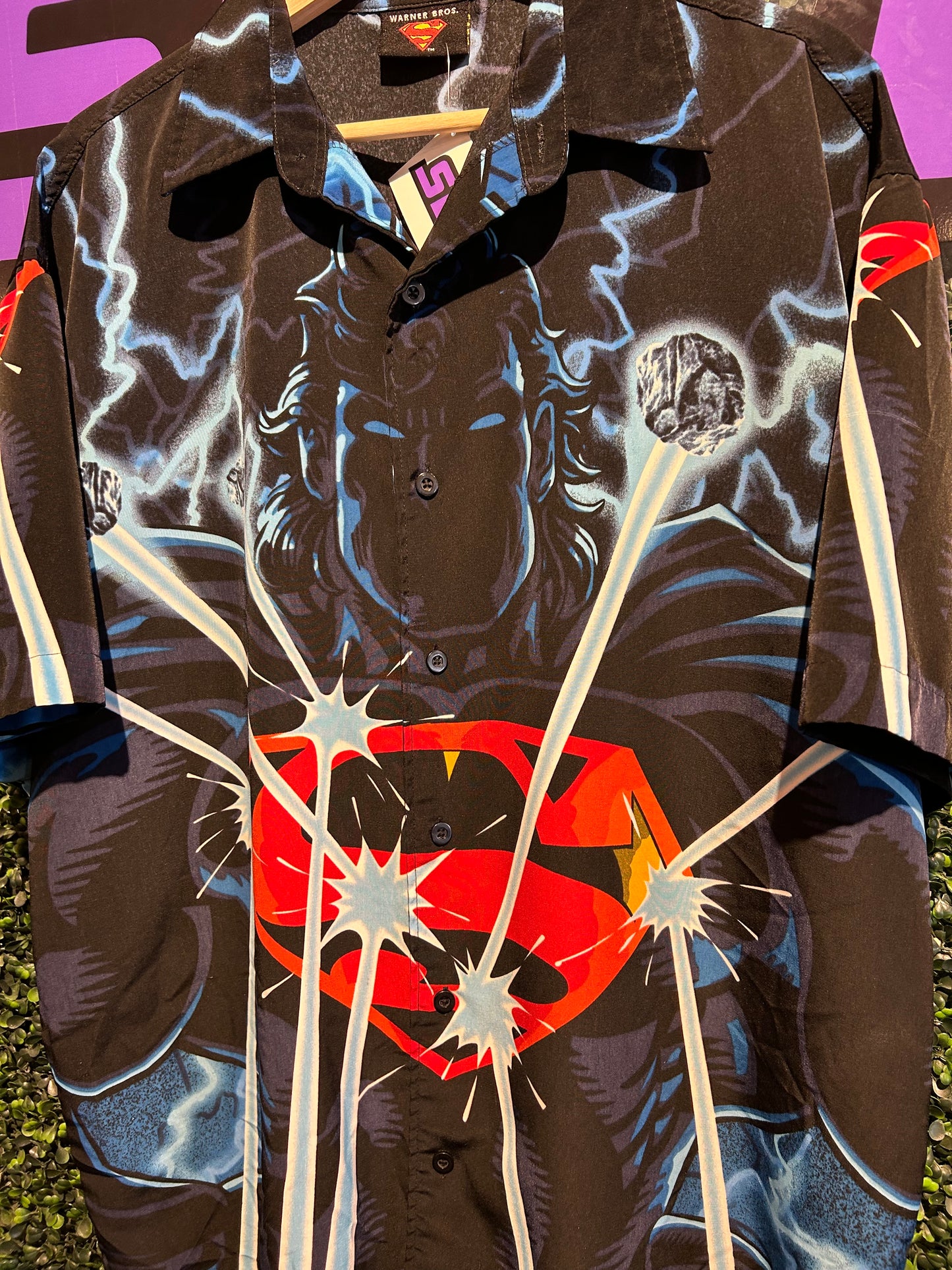 2001 Superman AOP Button-Up Shirt. Size L/XL