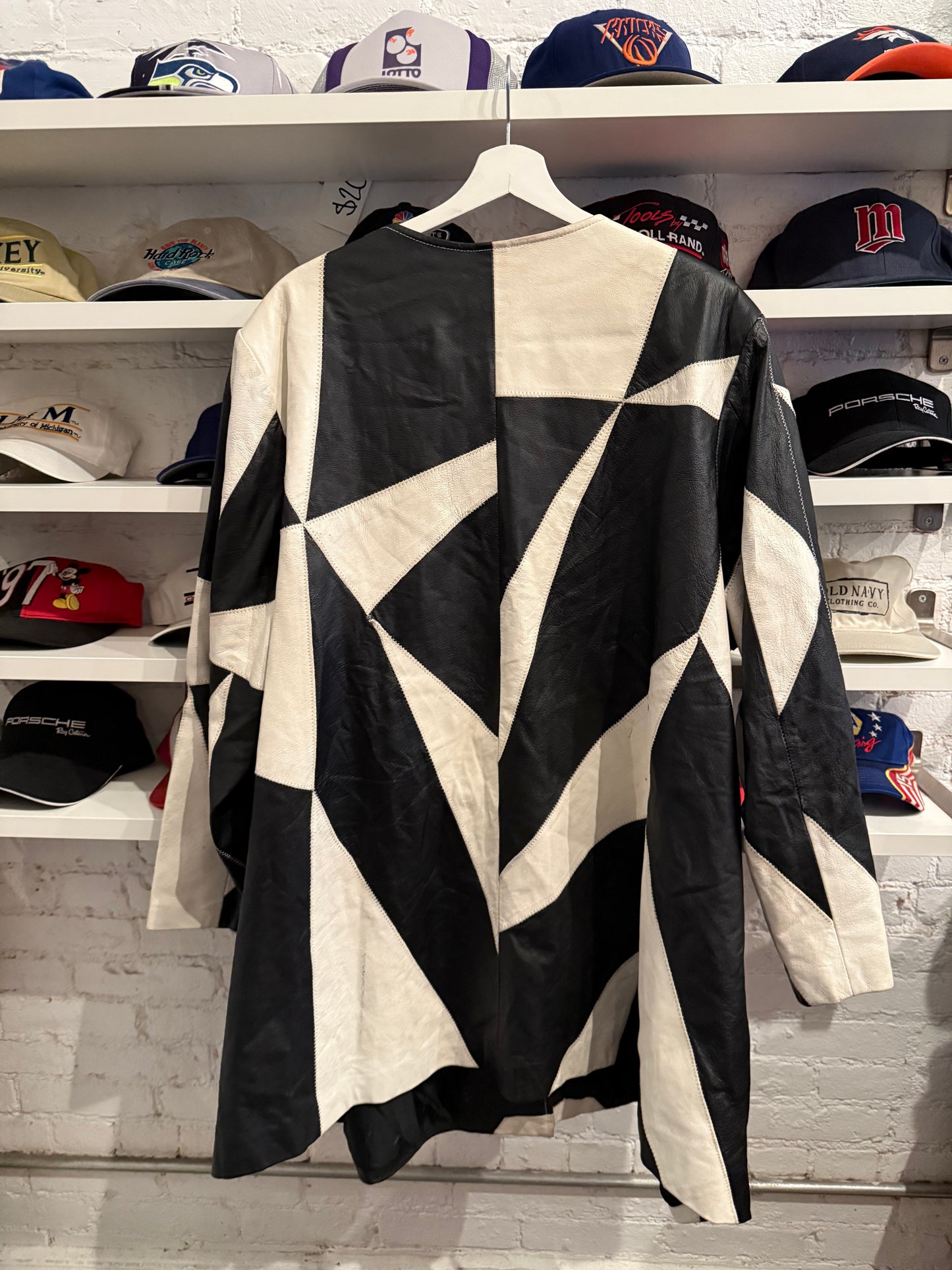 Vintage Abstract Long Leather Jacket Size XL