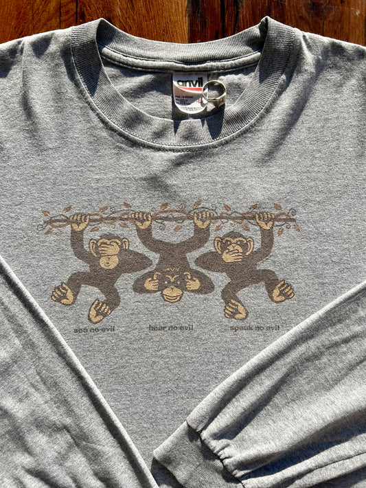 Vintage Three Wise Monkeys LS Shirt. Size Large