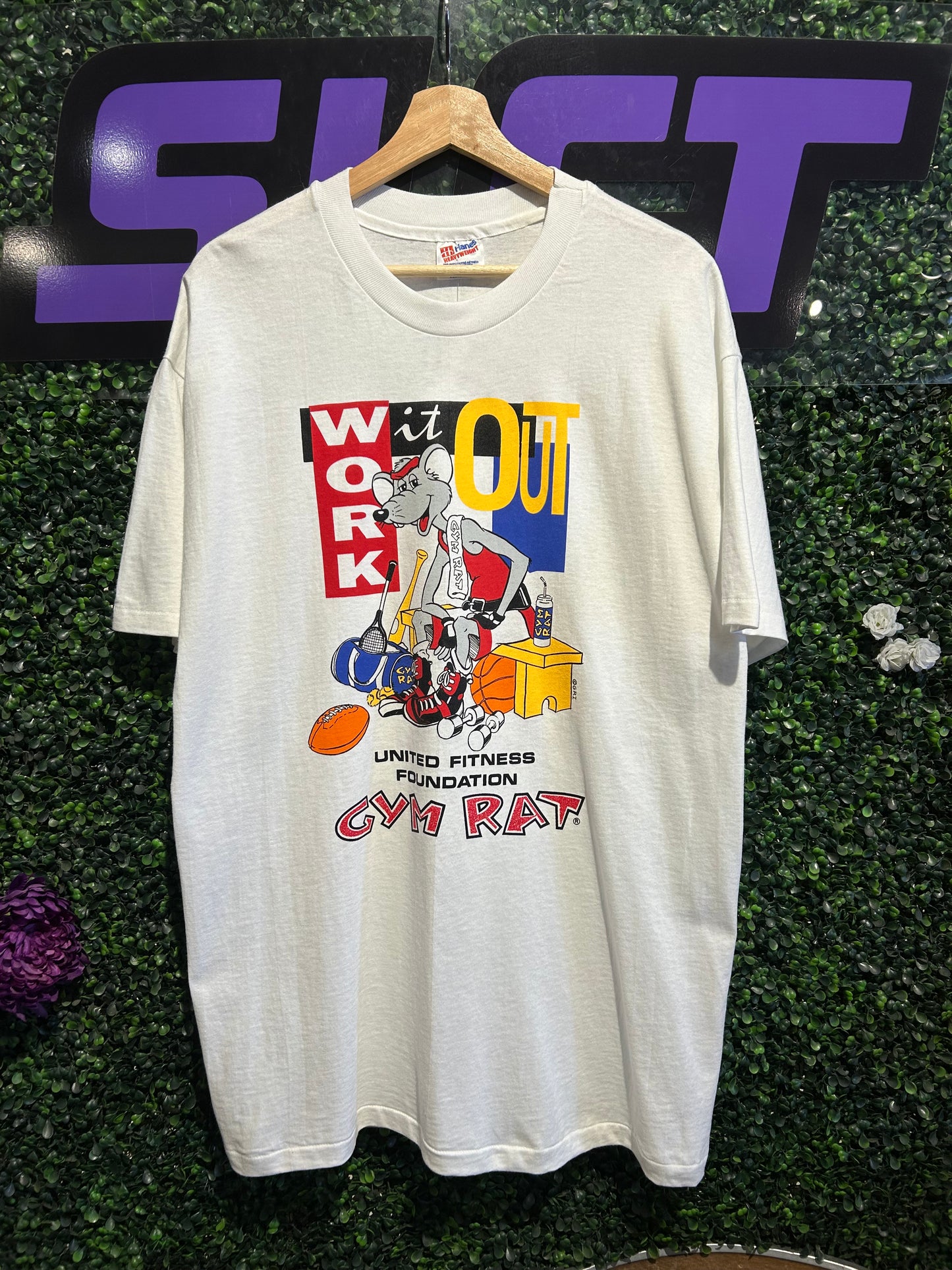 90s Work It Out Gym Rat T-Shirt. Size XL