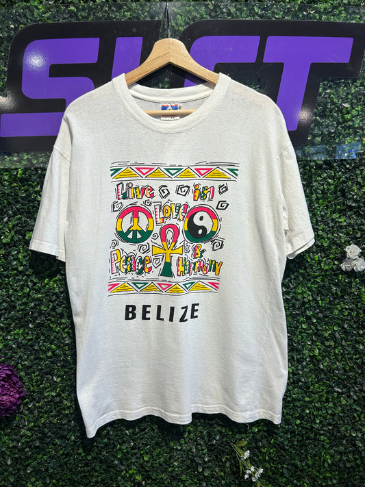 90s Belize Love Peace & Harmony T-Shirt. Size Large