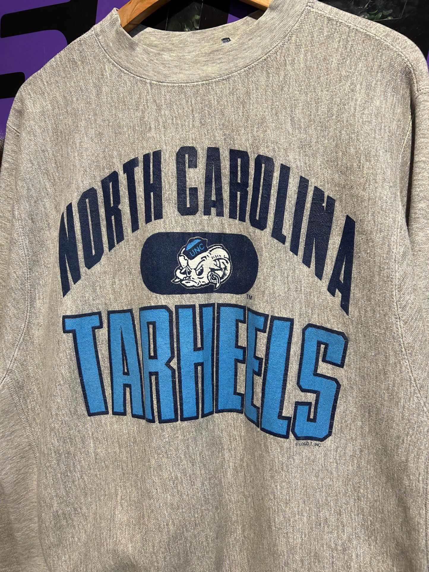 Vintage University of North Carolina Tarheels Logo7 Crewneck. Size Large