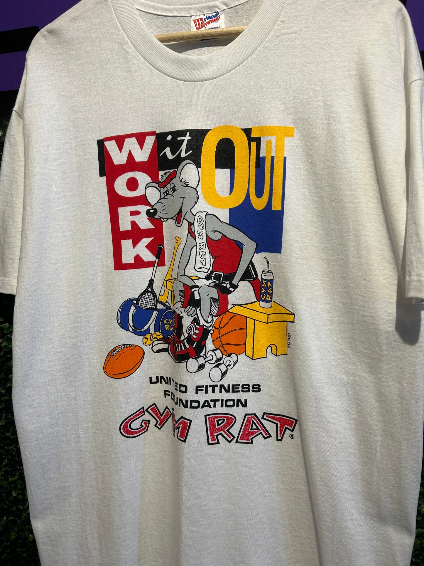 90s Work It Out Gym Rat T-Shirt. Size XL