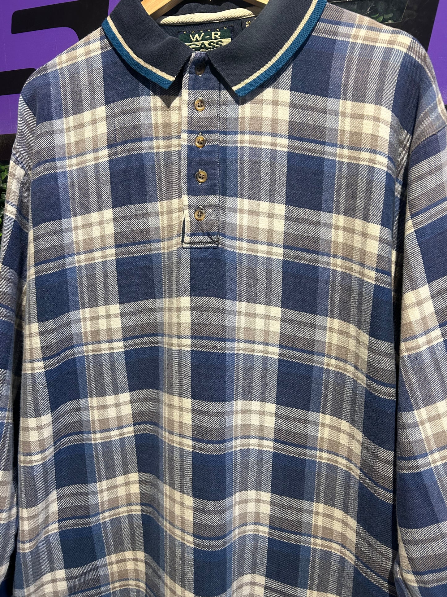 Vintage W-R Gass Plaid LS Polo Shirt. Size L/XL