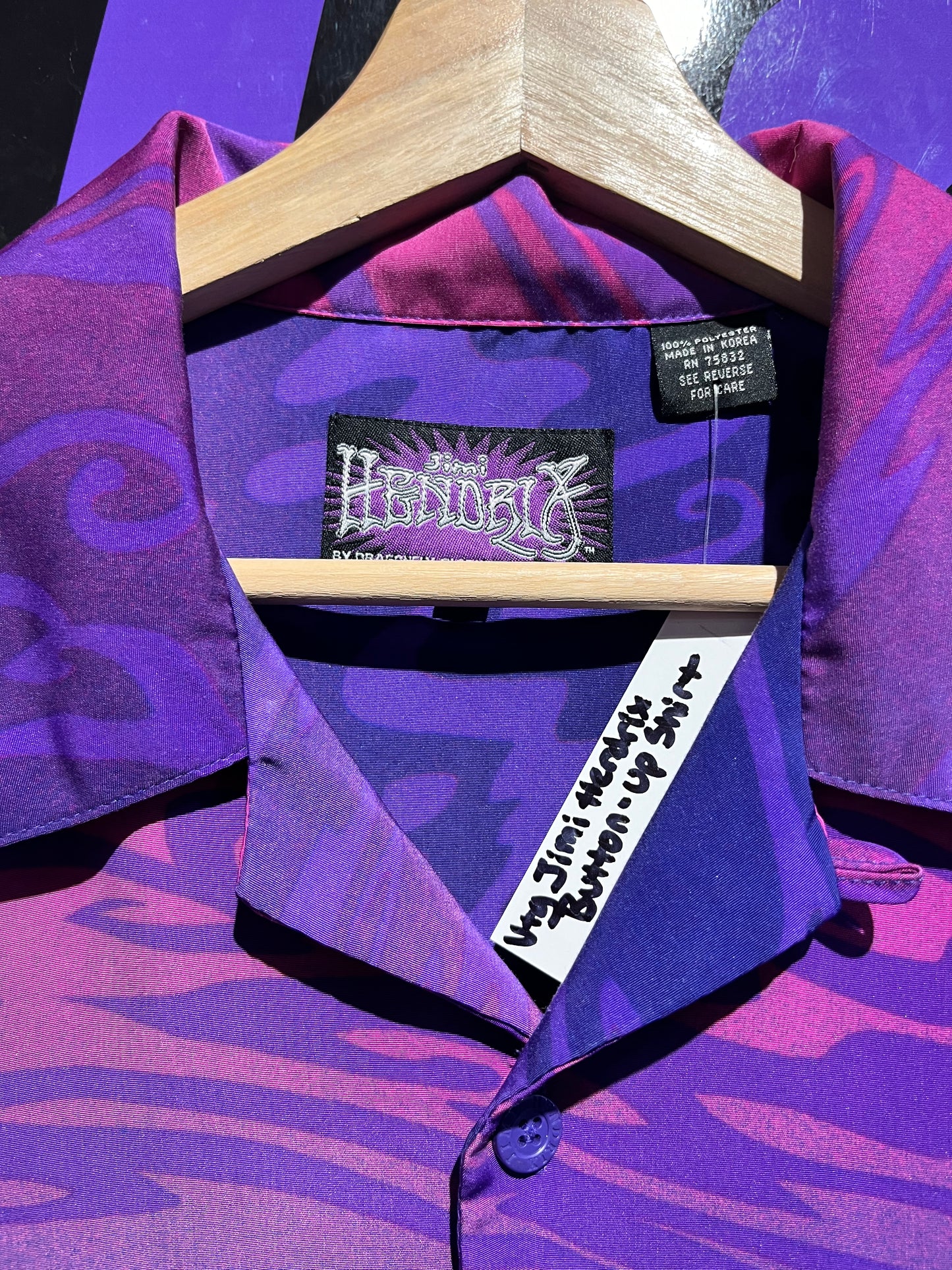 Vintage Jimi Hendrix Psychedelic Button-Up Shirt. Size Large