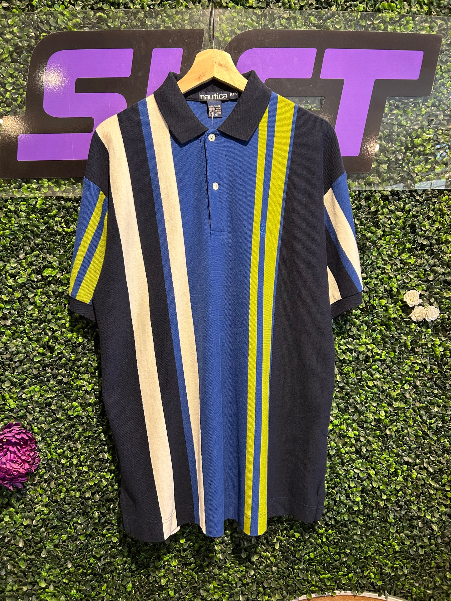 Vintage Nautica Striped Polo Shirt. Size Large