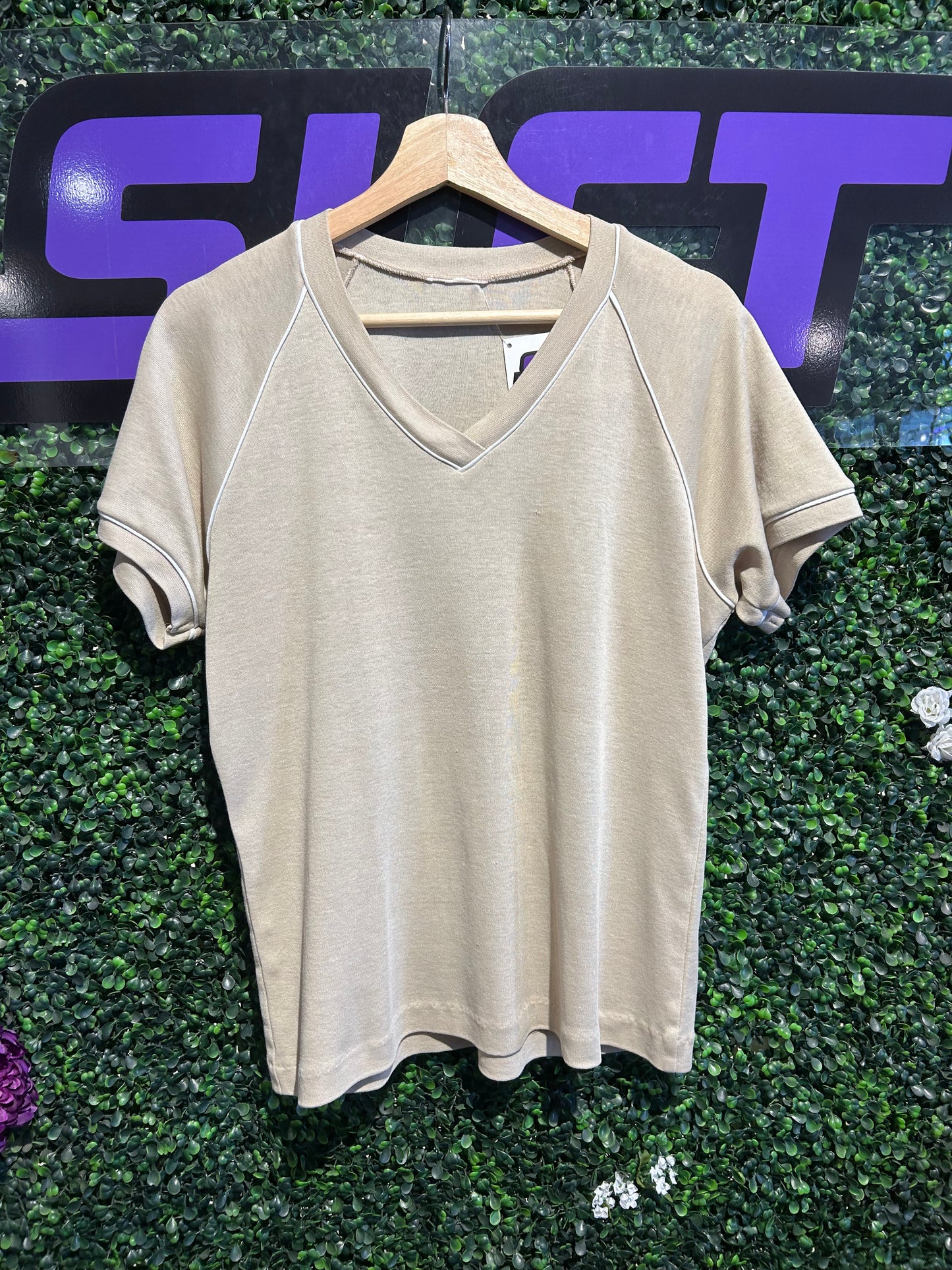 Vintage V-Neck Ringer Shirt. Size S/M