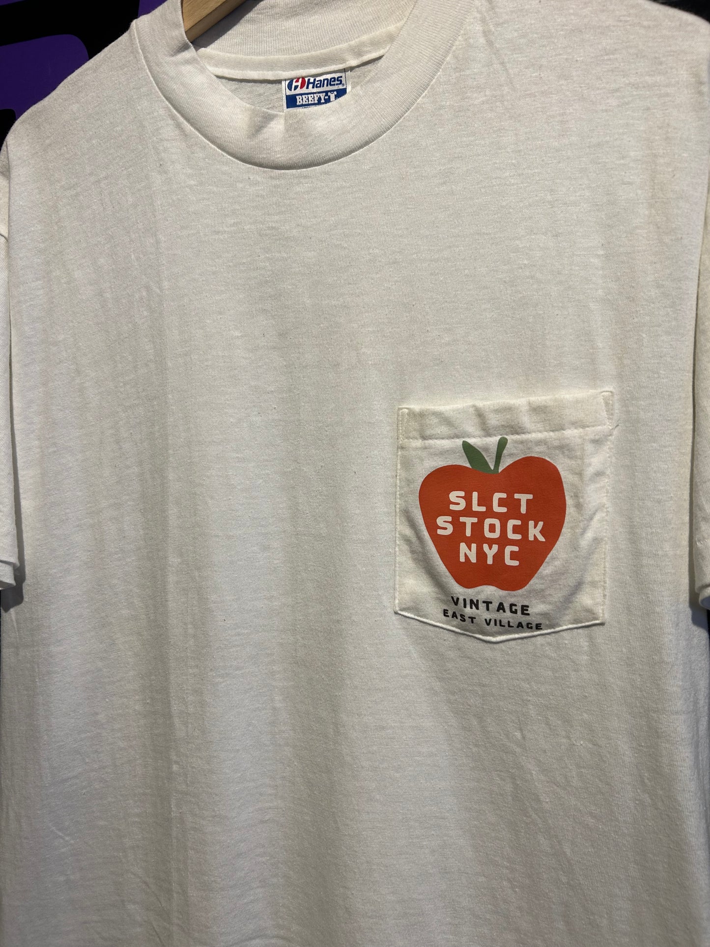90s SLCT Stock NYC Hanes Pocket T-Shirt. Size M/L