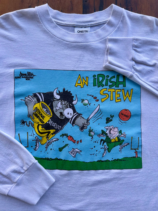 1990 Colorado Buffaloes Football ‘An Irish Stew’ Comic LS Shirt. Size M/L