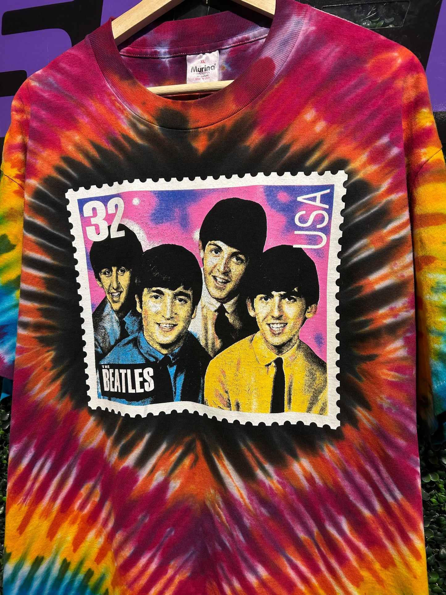 90s The Beatles Stamp Tie-Dye T-Shirt. Size XL