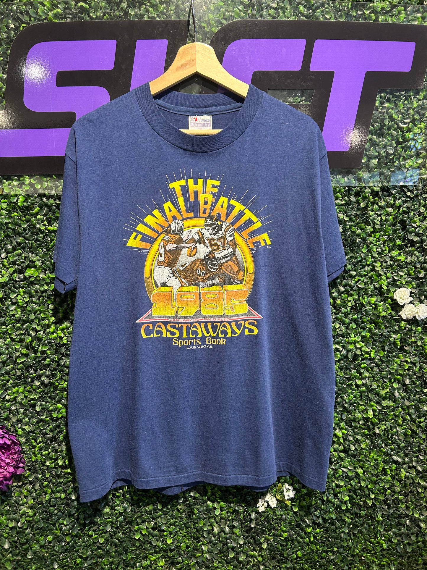 1985 The Final Battle Super Bowl Vegas Sports Betting T-Shirt. Size Large