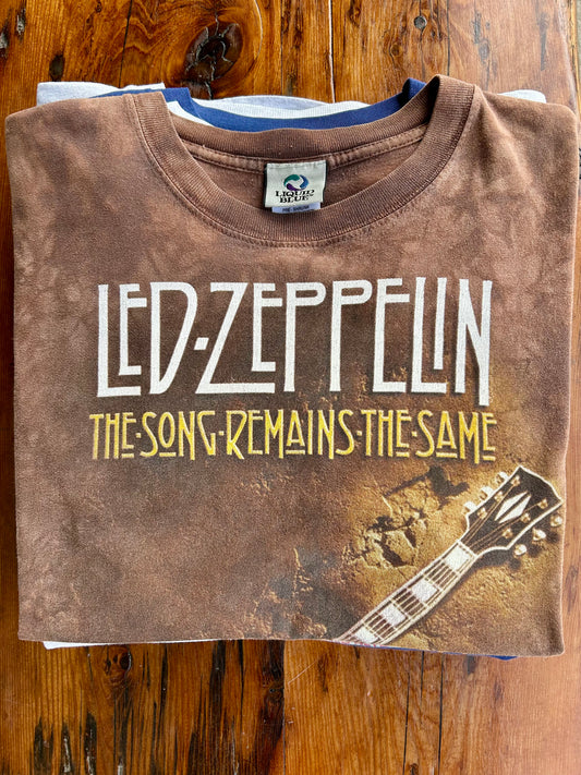 00s Led Zeppelin The Song Remains The Same Liquid Blue Tie-Dye T-Shirt. Size Medium