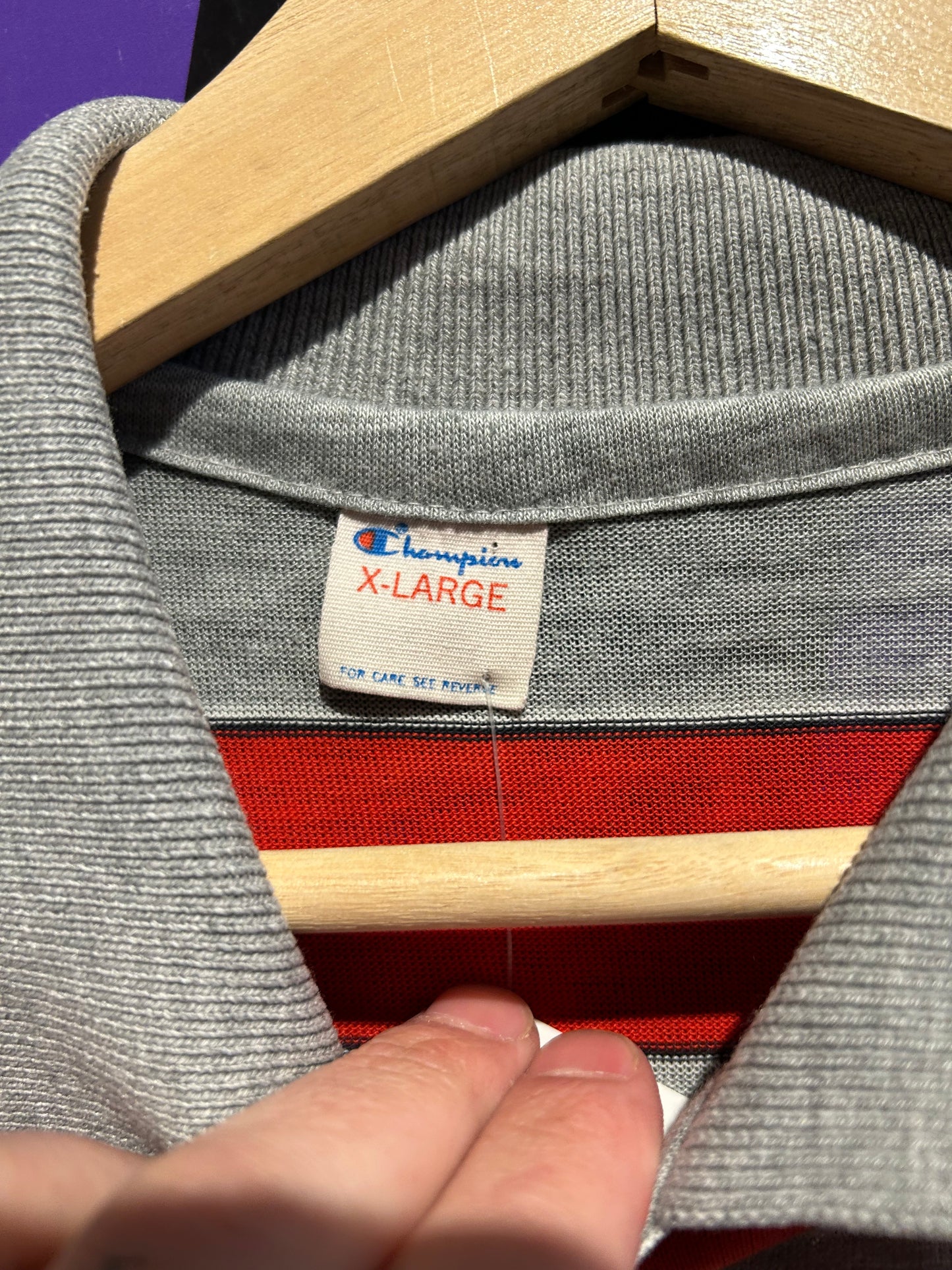 80s Stanford Champion Striped LS Polo Shirt. Size Large