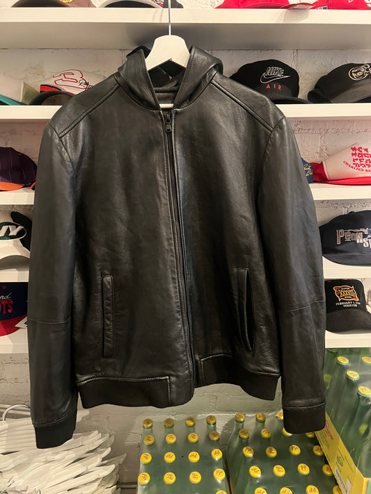 Leather Zip Up Hoodie size L/XL