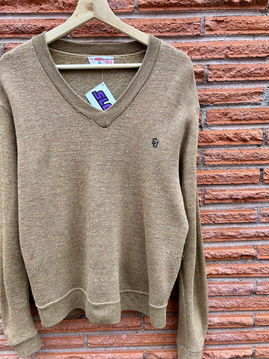 70s Colorado Buffaloes Champion Knit V-Neck Sweater. Size Medium