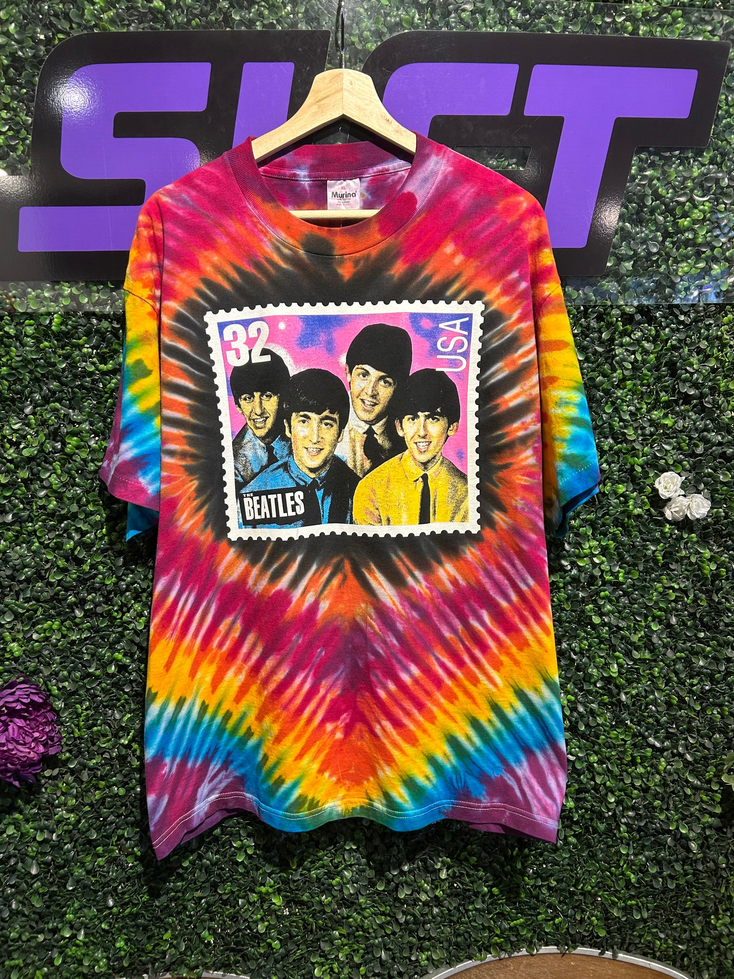 90s The Beatles Stamp Tie-Dye T-Shirt. Size XL