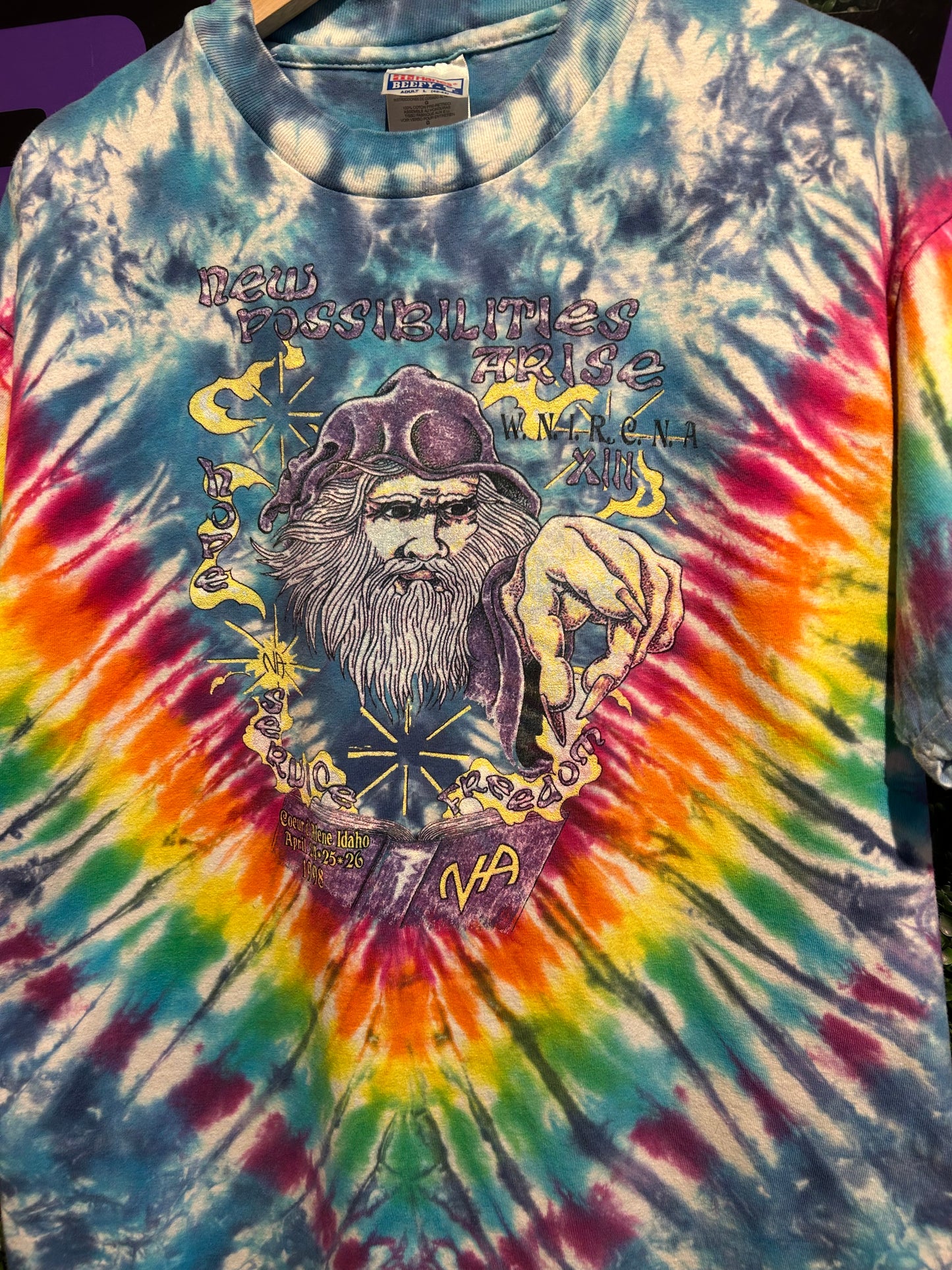 1998 Narcotics Anonymous New Possibilities Wizard Tie-Dye T-Shirt. Size Large