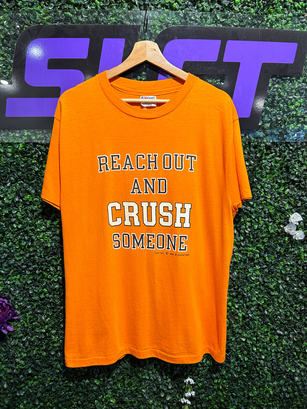1986 Reach Out and Crush Someone T-Shirt. Size Large